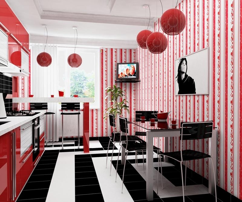 Дизайн и интерьер красный кухни