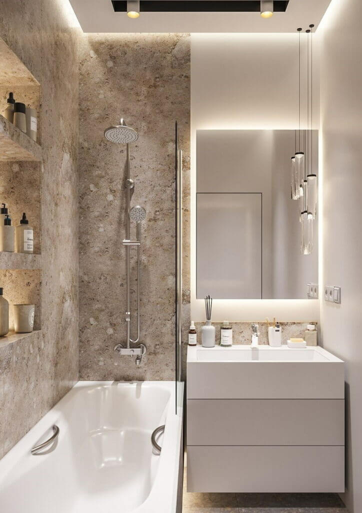 Уютный интерьер маленькой ванной комнаты 2023 – модные тренды в дизайне 2024 года (фото)